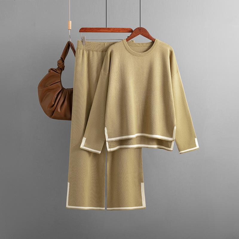 Contrast Binding Design Vacation Style Daily Women's Vacation Solid Color Knit Contrast Binding Pant Co-ord Set Pants Sets