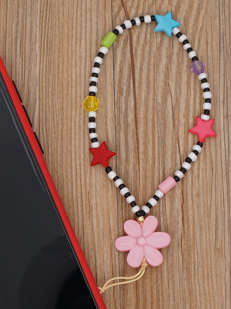 Bohemia Star Black And White Glass Millet Beads Beaded Mobile Phone Lanyard display picture 7