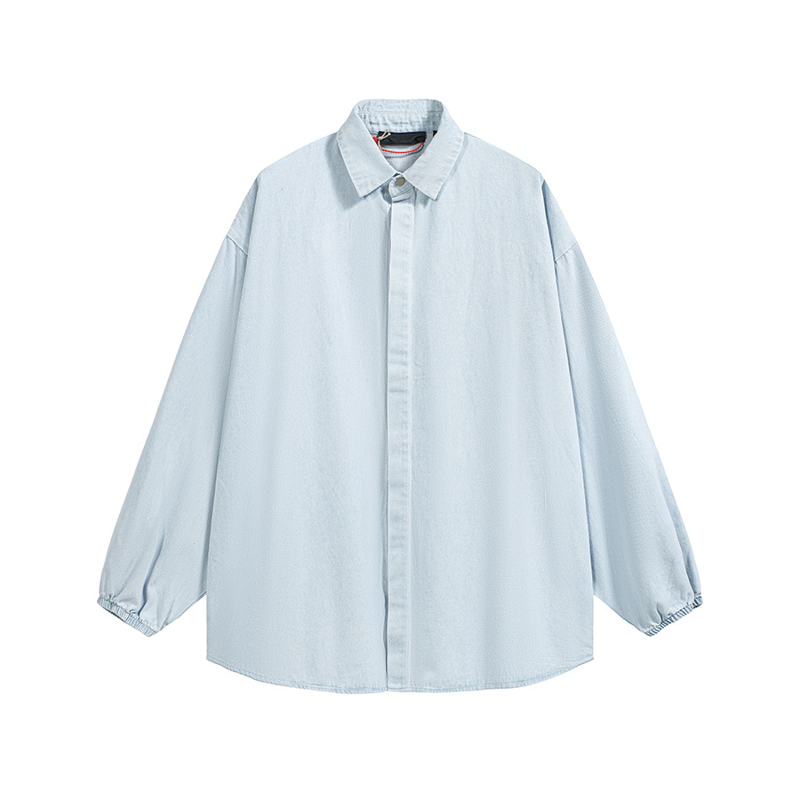 Fear of God Essentials High Street Fog Solid Collar Botones de camisa de vaquero para hombres y mujeres