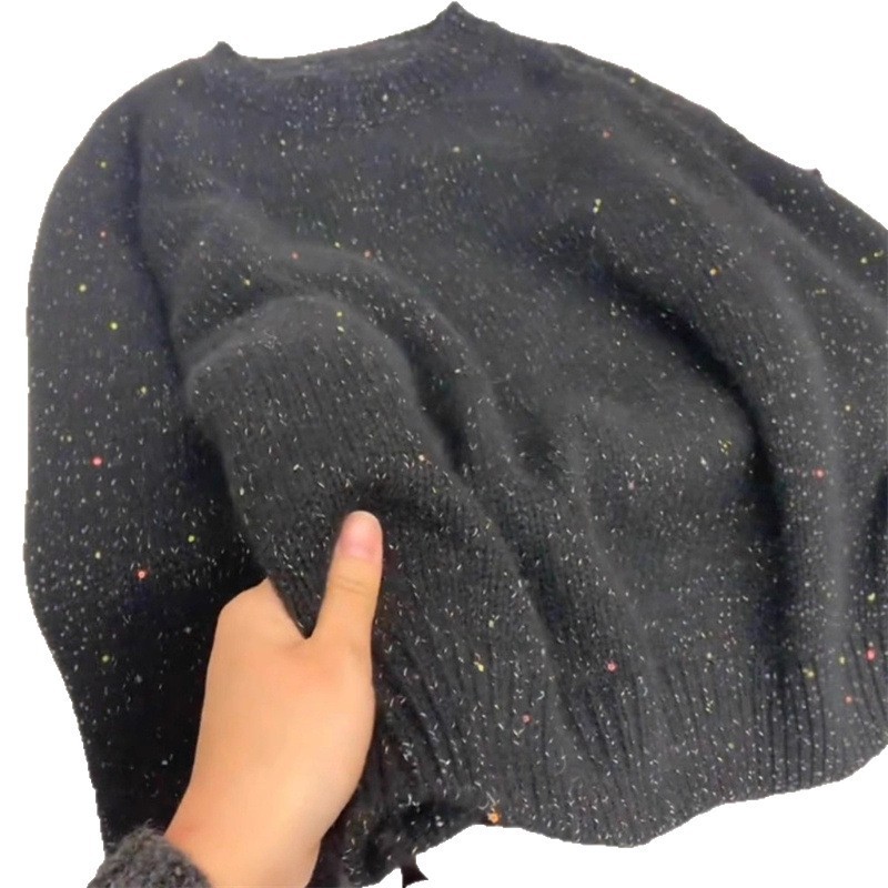 树莓色星空圆领毛衣女秋冬款软糯宽松设计感加厚内搭亮片针织上衣|undefined