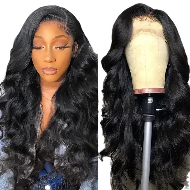 Rose Patterned Black Wavy Wig Full Head Cover Synthetic Hair Extension Best Selling_voghion.com