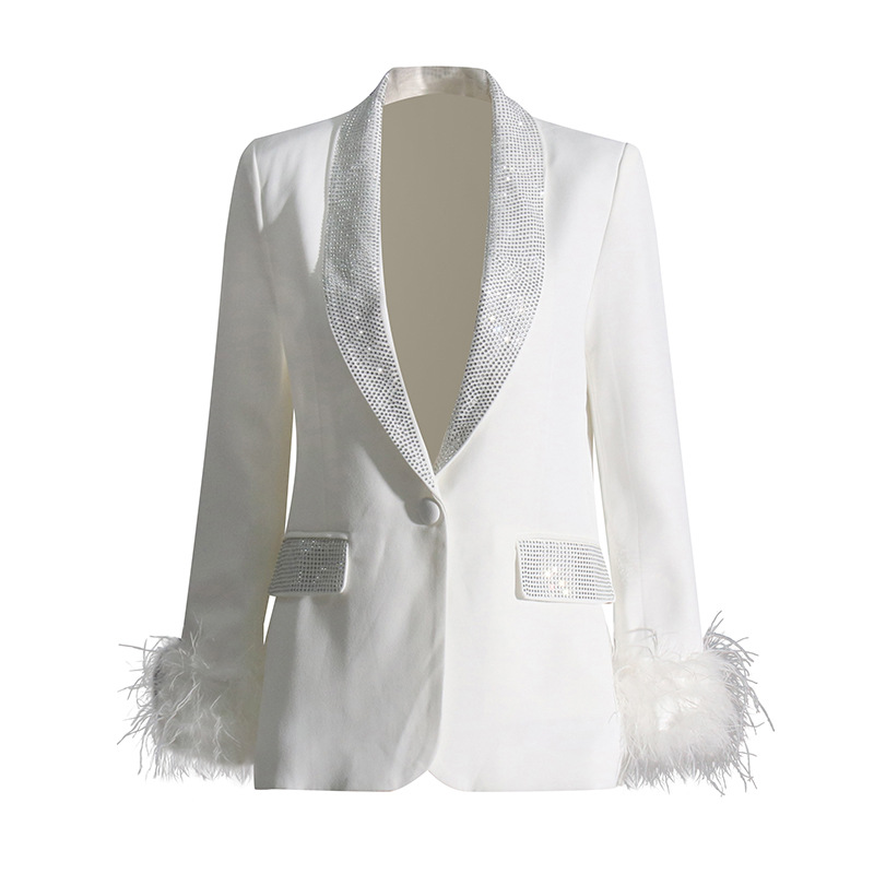 Saco Blazer Estilo Elegante para Mujer de Poliéster con Pedrería para Eventos