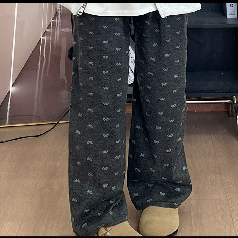 Pantalones Anchos de Felpa Suave con Lazo de Poliéster de Tiro Alto