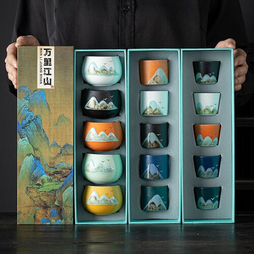 National trend tea cup holiday gift single cup wine cup ceramic tea set gift box cultural and creative tea cup master cup souvenir