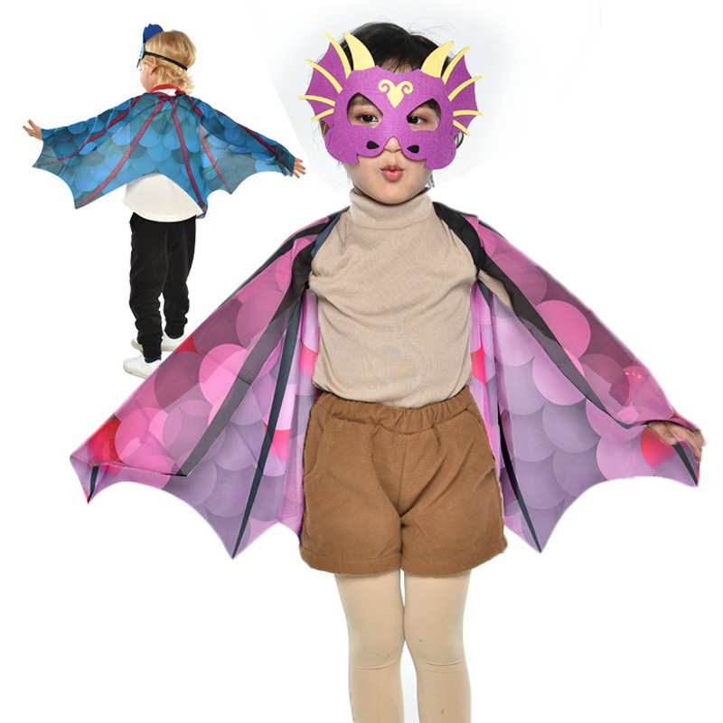 Halloween Amazon dibujos animados niños dinosaurio alas capa pterosaurus gasa elegante ala apoyos del Funcionamiento fresco