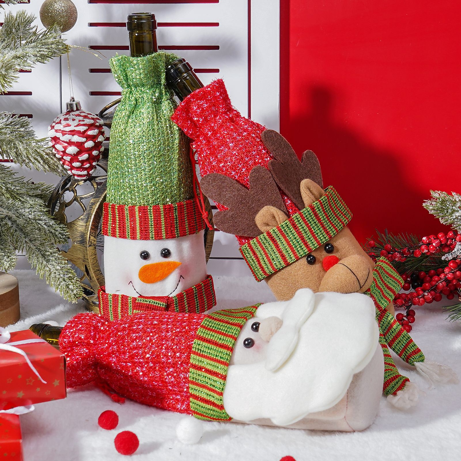 Transfronteriza nueva bolsa de regalo de Navidad bolsa de regalo Santa Claus Champagne botella de vino cubierta decoración de la barra