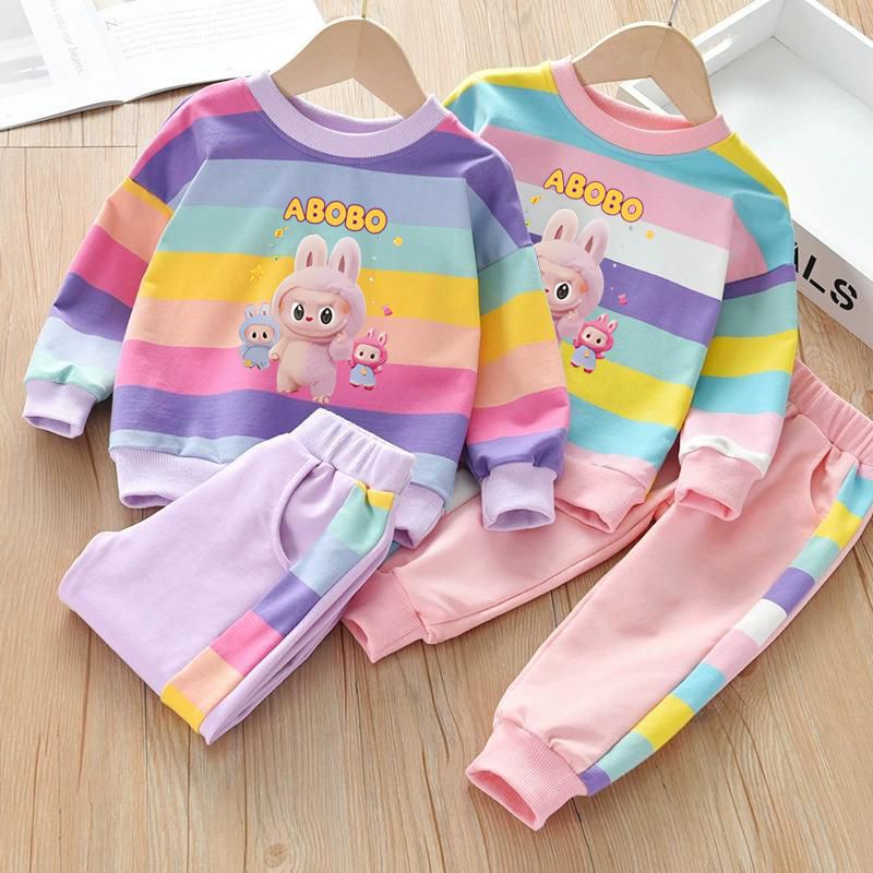 Girls Rainbow Suit 2025 Baby Girl Spring and Autumn Style Children's Style Cartoon Cute Casual Sweater Pants Two-Piece Set Girls Rainbow Suit 2025 Baby Girl Spring and Autumn Style Children's Style Cartoon Cute Casual Sweater Pants Two-Piece Set