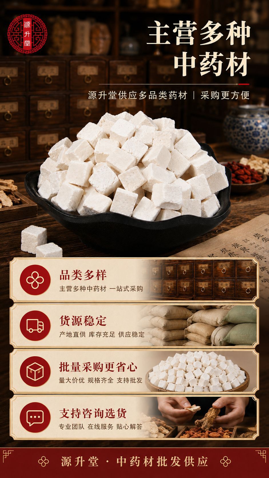 Bai Fu Ling Dices (Poria cocos) — Sulfur-Free Dried Food Herb, Grindable in use