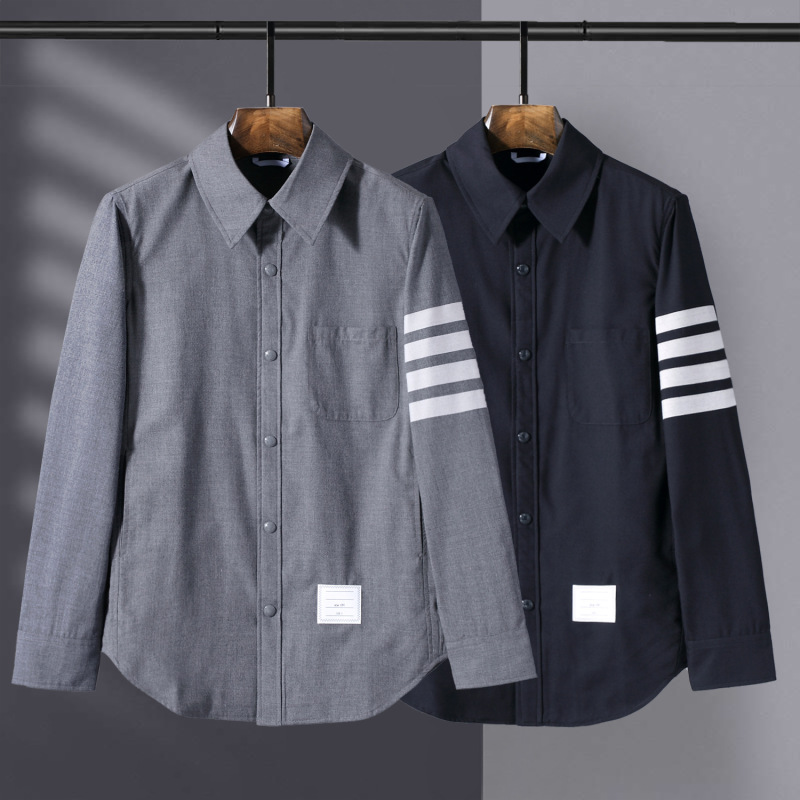 TB new shirt men's and women's same style four striped yarn-dyed shirt Korean casual wool tb jacket shirt coat TB new shirt men's and women's same style four striped yarn-dyed shirt Korean casual wool tb jacket shirt coat
