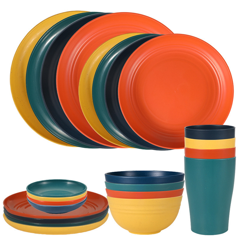 Amazon wheat straw bowls, plates, cups 48-piece set outdoor dinnerware soup bowls cups sauce dishes home tableware set