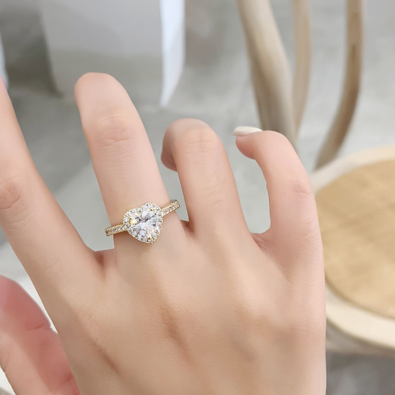 fashion micro-inlaid zircon heart square opening ring wholesale