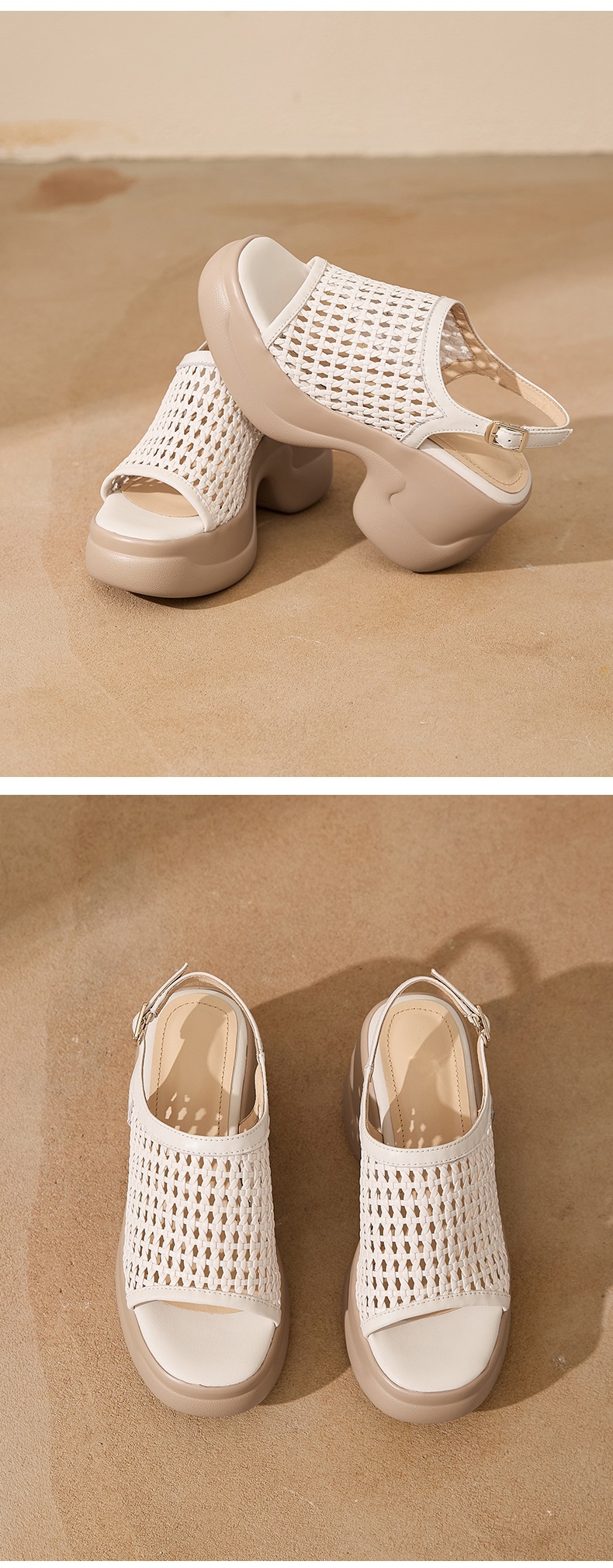 Sandal cao gót nữ mũi hở đế dày 8 cm kiểu dệt La Mã quai ngang — đen chi tiết 10