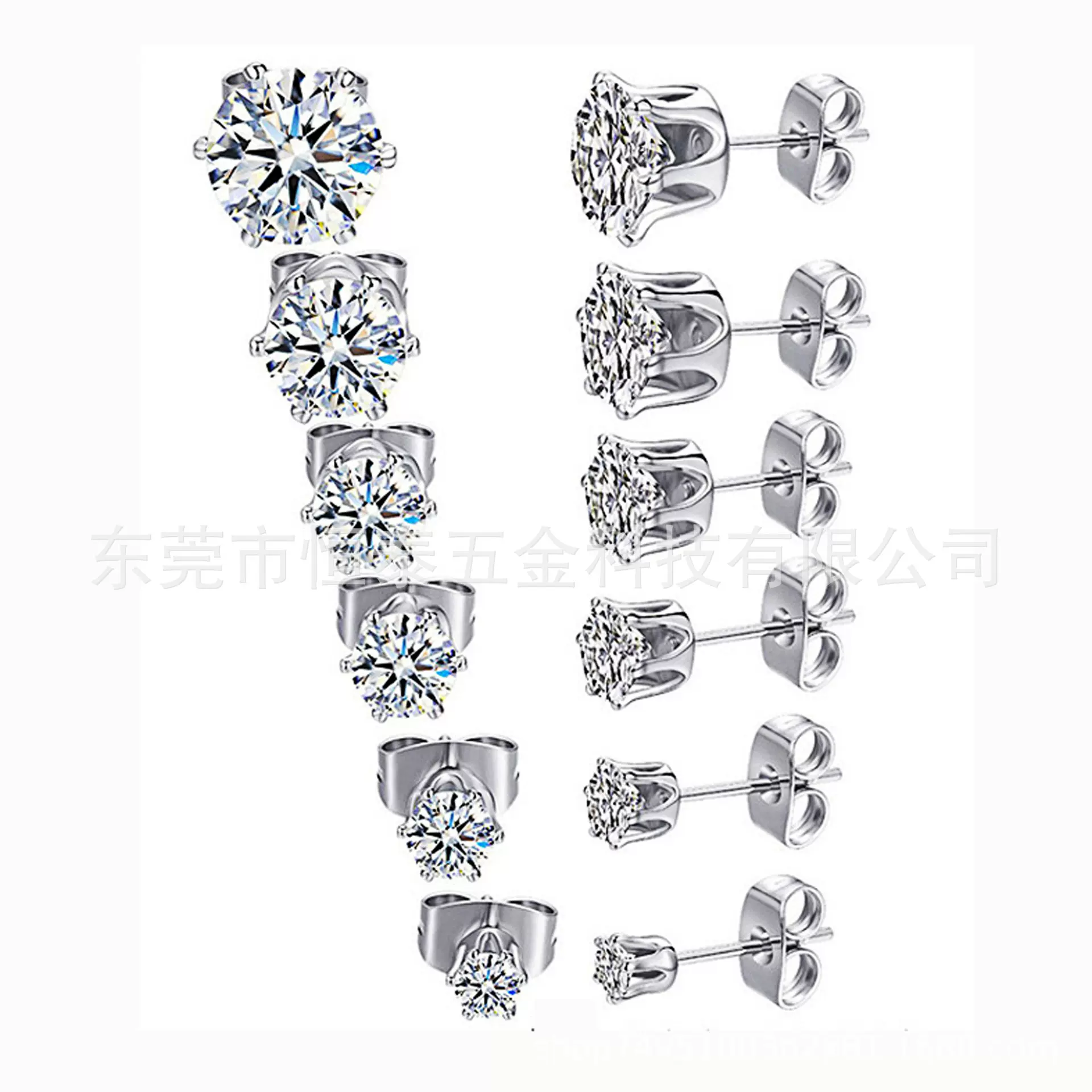外贸皇冠六爪316L不锈钢锆石耳钉小耳钉耳饰钛钢耳骨钉女饰品批发