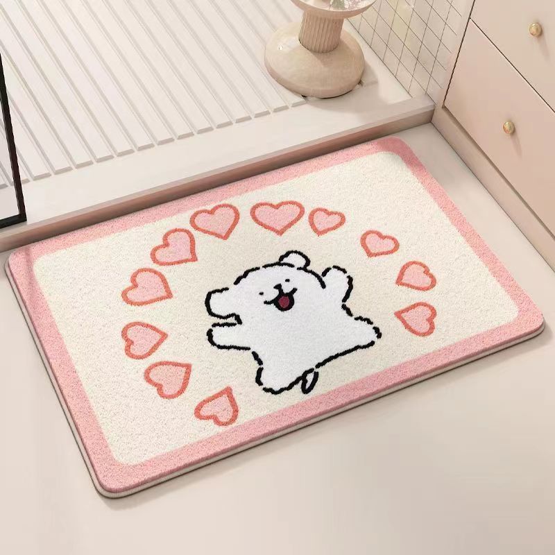 Line puppy skin-friendly imitation cashmere mat cartoon home entrance door mat soundproof cool carpet wholesale