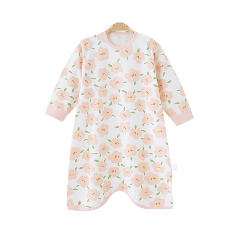 잠옷 킥 방지  소녀 잠옷 봄과 가을 긴 소매 잠옷 어린이 집 옷 올인원 면 올인원