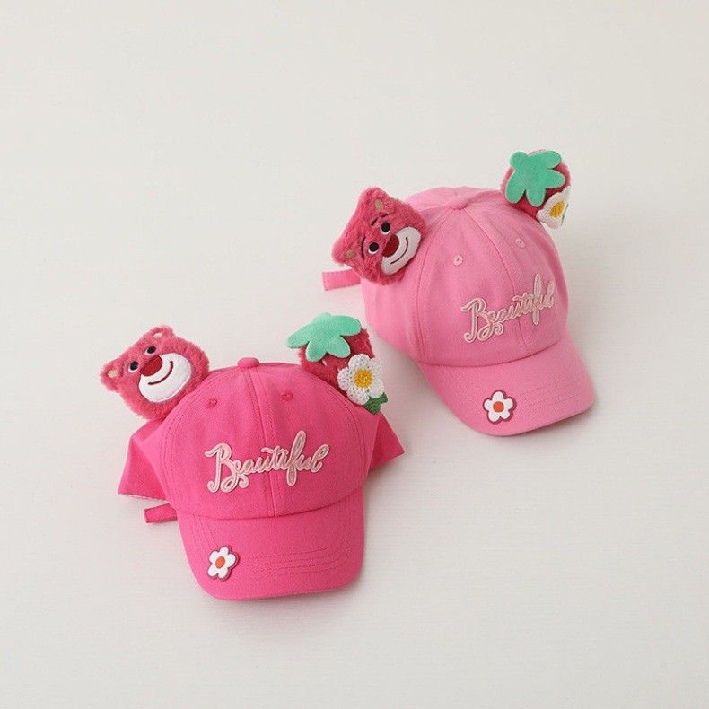 Sombrero de béisbol infantil primavera y otoño osos de fresas lindos rosa dulce bebé gorra de lengua de pato moda coreana DLY image 3