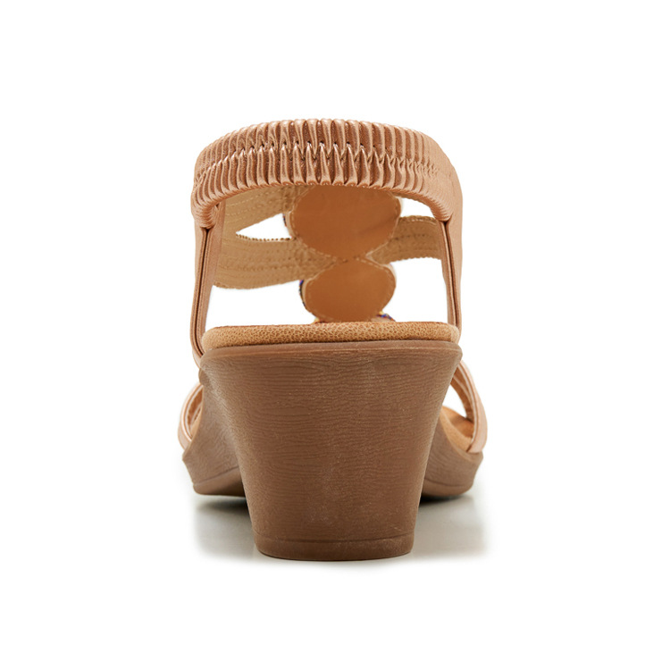 Sandal cao gót nữ phong cách Bohemian đế xuồng, đính đá và dệt kim loại, quai ngang — Champagne màu, màu đen, màu vàng chi tiết 25