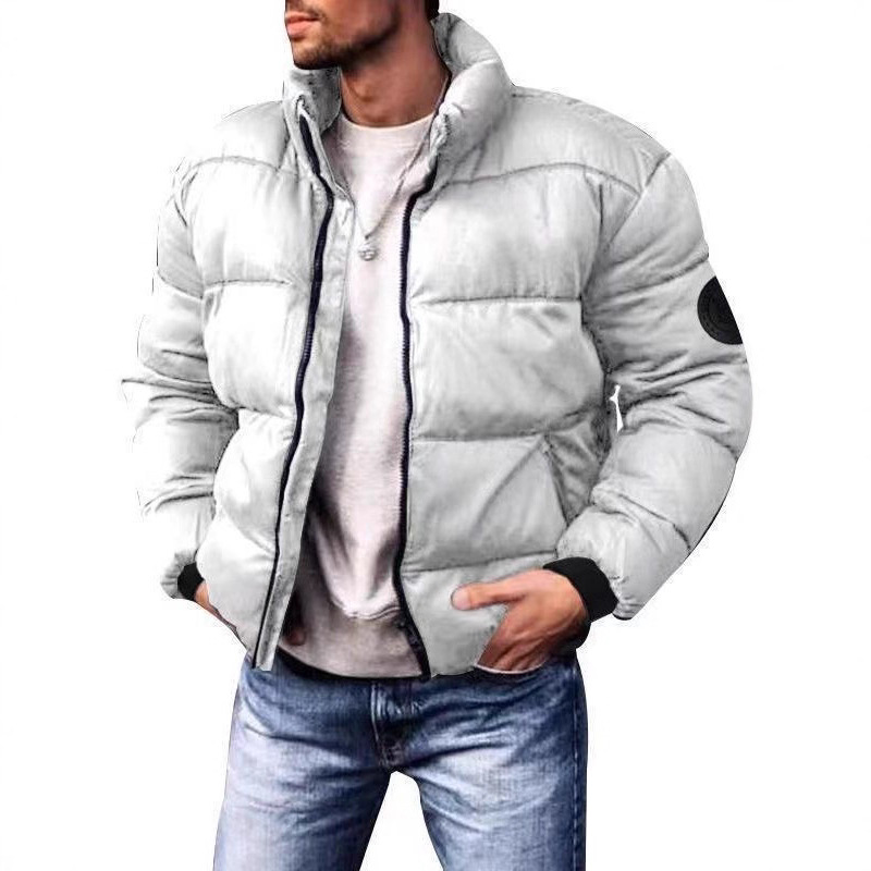 Men's Winter Warm Polyester Padded Jacket With Stand Collar, Loose Fit Casual Coat For Big & Tall (Black, Army Green, Red, Gray)_voghion.com