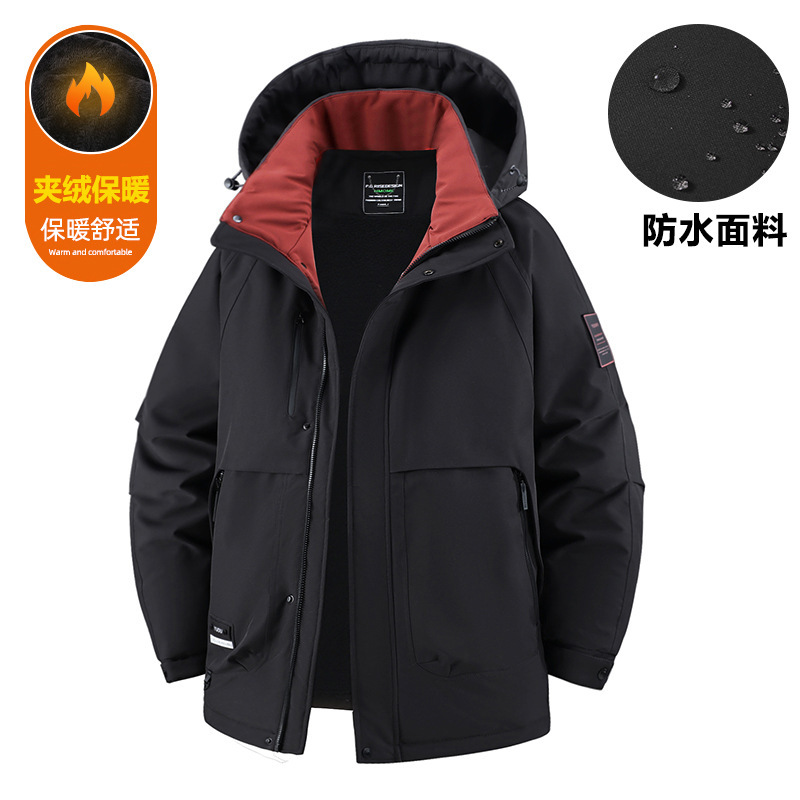 2025加肥加大码工装冲锋衣男秋冬季户外休闲运动夹克棉服加厚加绒