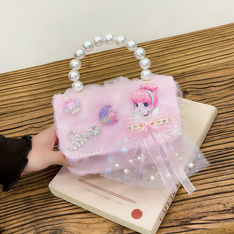 Nuevo bolso para niños, bolso de perla de princesa de dibujos animados, lazo lindo, bandolera para niñas, monedero