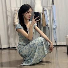 实拍【怦然心动】气质系带碎花连衣裙夏季短袖沙滩旅游度假长裙子