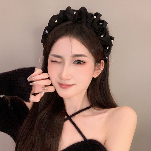 Zhao Lusi's same style hairband for women early spring high skull retro French internet celebrity  new black headband hairpin