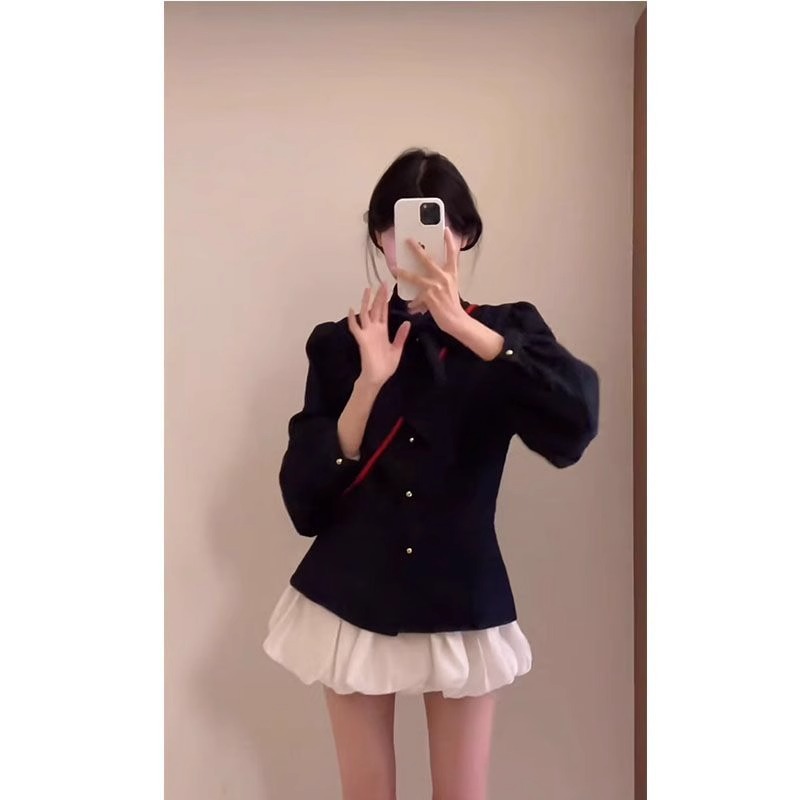 春季小众高级感套装女2025新款设计感长袖衬衫显瘦花苞短裙两件套|undefined