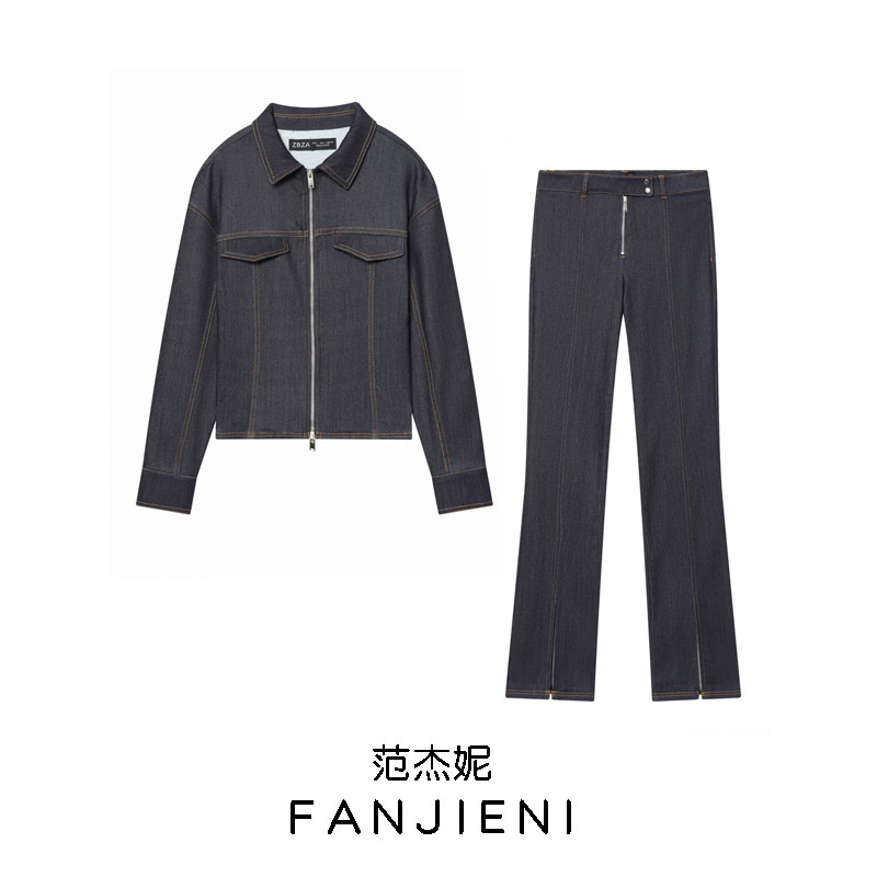 Zr Foreign Trade Wholesale European and American Style Women's Fashionable Slim Fit Denim Jacket and Jeans 8881058 Zr Foreign Trade Wholesale European and American Style Women's Fashionable Slim Fit Denim Jacket and Jeans 8881058