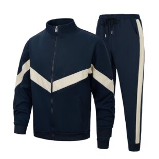 Cross-Border Men's 2025 Autumn and Winter New Youth Contrasting Color Stitching Stand-Up Collar Sports Suit Casual Loose Two-Piece Set