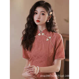 红色旗袍2023年新款女夏季改良复古中国风高端气质显瘦长款连衣裙