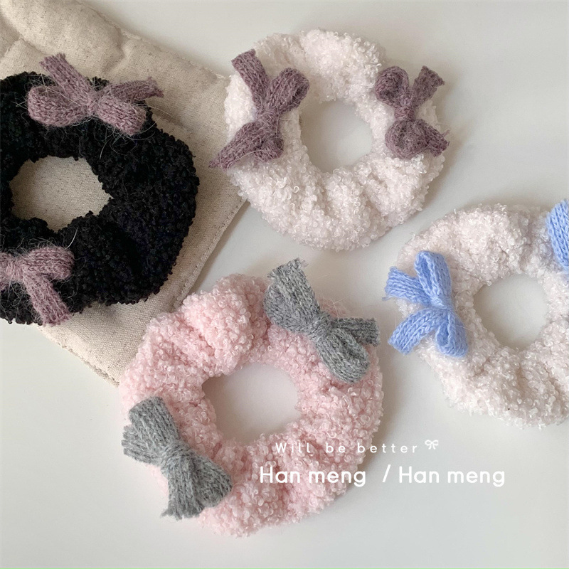 Autumn and Winter New Sweet Girl Lamb Wool Bow Series Hair Ring Ponytail Ball Head Tie Hair Rope Hair Accessories