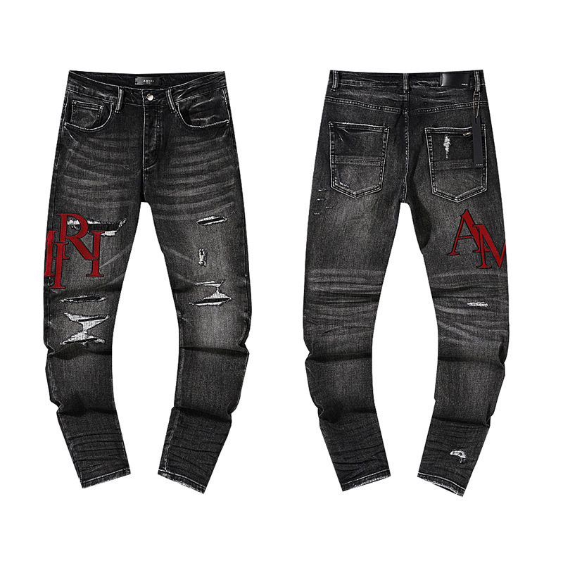 跨境欧美PurpleBrand牛仔裤jeans水洗做旧复古破洞泼墨潮流直筒|undefined