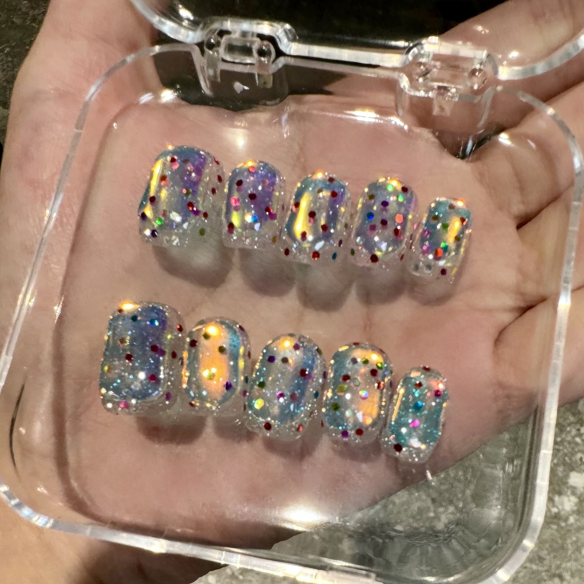New Year Galaxy Ice Cube Fine Flash Cool Super Bright Cellophane Colorful Sequin Purely Handmade Short Wearable Nails