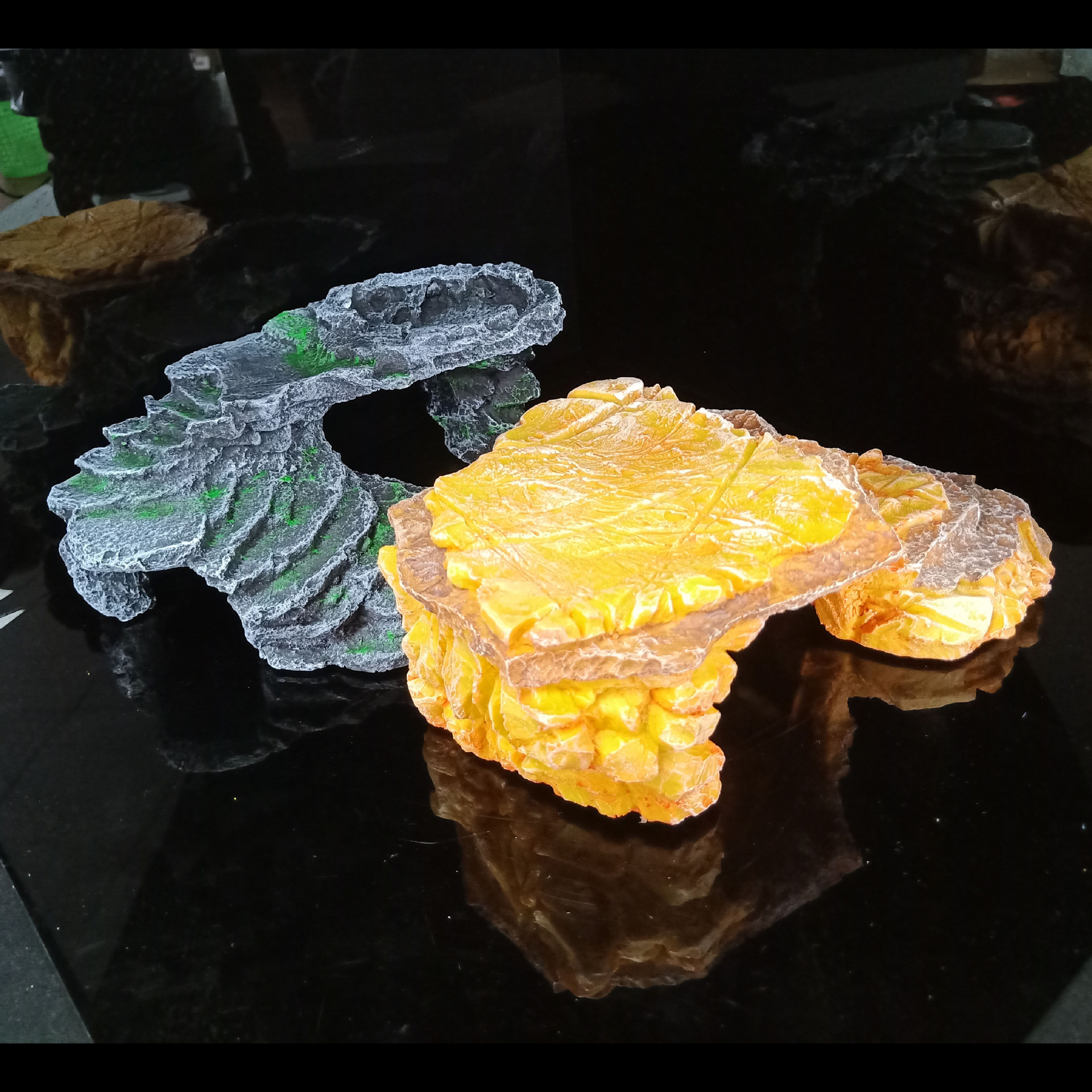 Mesa de secado de tortugas de resina Mesa de escalada para mascotas Mesa de comida de tortugas de roca Mesa de escondite Casa acuario paisaje Decoración