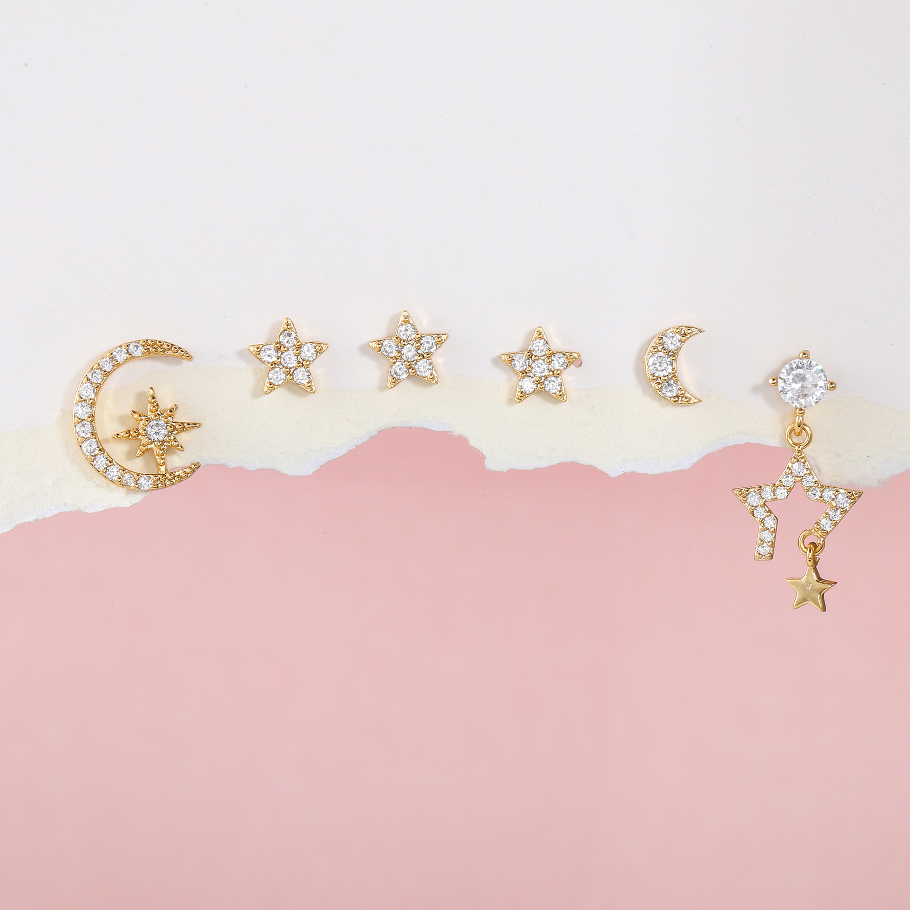 Fashion Star Brass Ear Studs Gem Copper Earrings