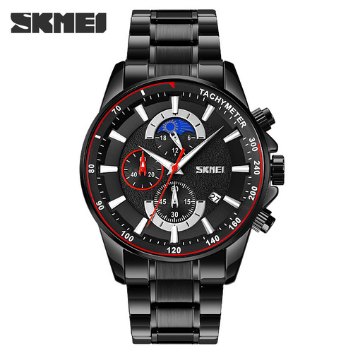 Skmei/Shimei Fashion Multifunctional Men's Business Watch Cross-border Hot Selling Moon Phase Steel Band Men's Quartz Watch