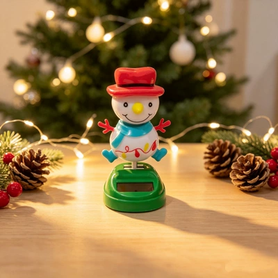 Cross-border Christmas solar energy Car ornaments - 5510cm-gross-weight-39g-red-hat-1-snowman-with-packaging-double-sided-stickers