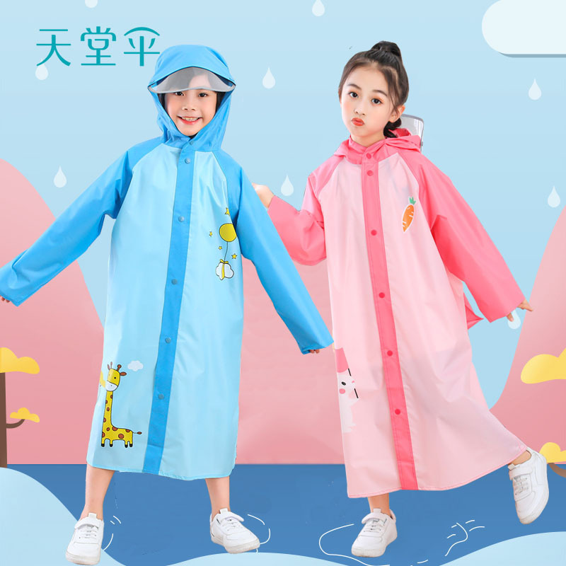 Paradise Children's Raincoat Cartoon Backpack-Style Student Outfit Boys and Girls New Reflective One-Piece Long Raincoat with Hood