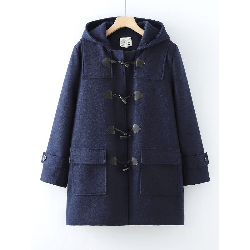牛角扣大衣女冬装中长款日系JK校供感复古学院风夹棉加厚毛呢外套