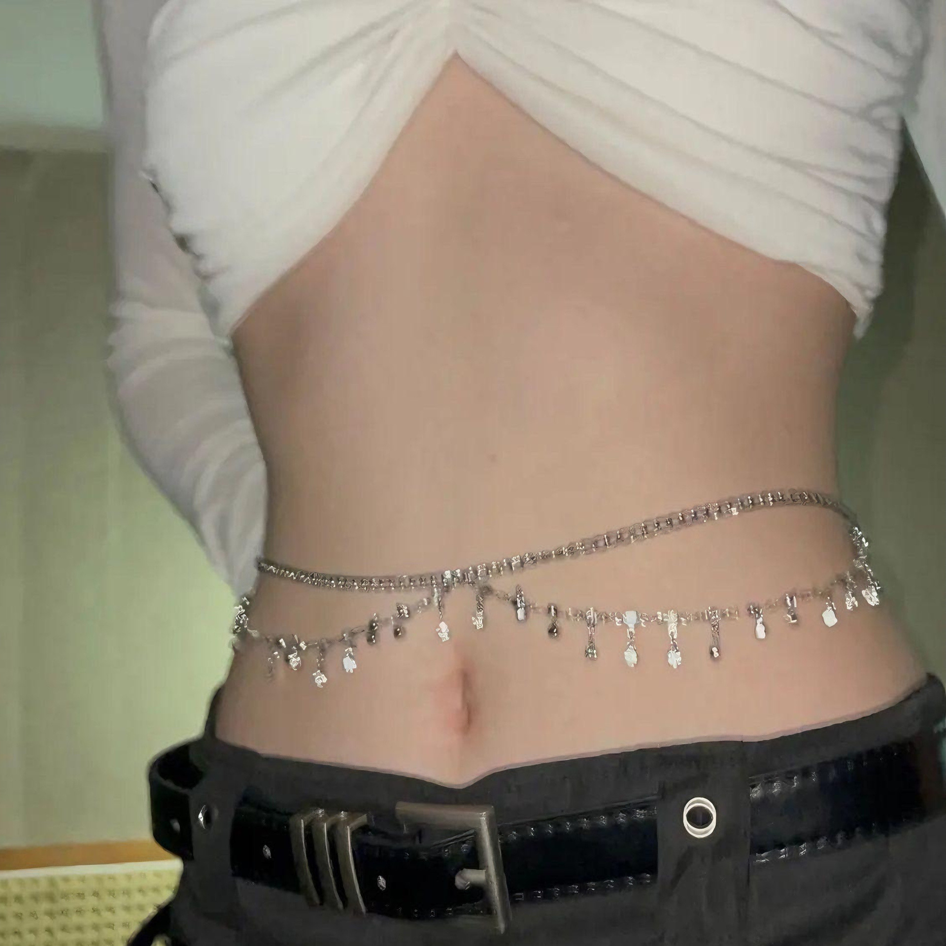 Nuevo diamante de doble flash flange chaîne de cintura metálica sexy accesorios de cadena de moda bikini de alta calidad