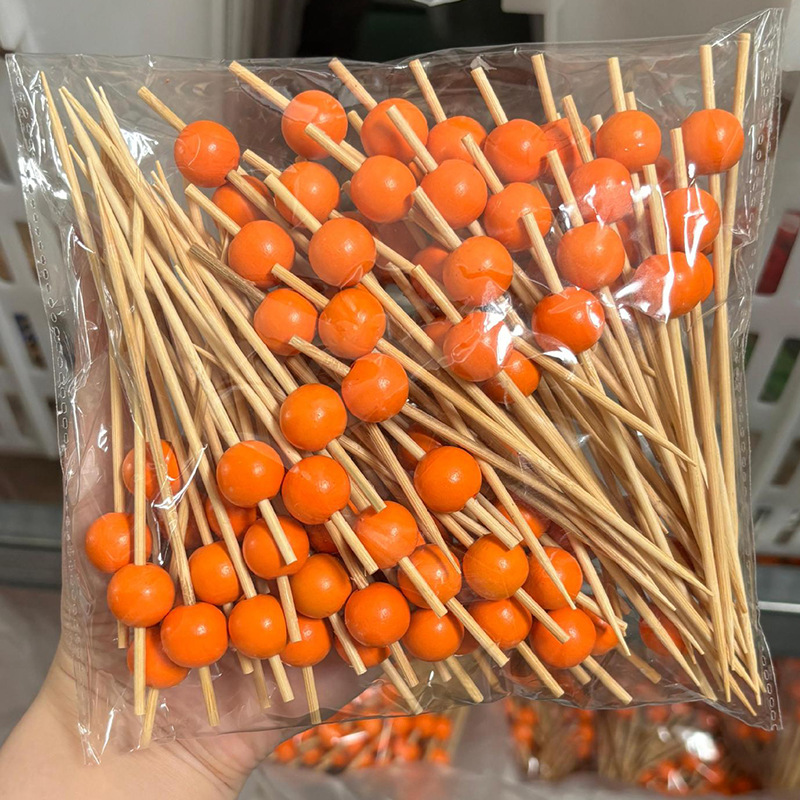 Nuevo producto decoración palo de bambú 100 piezas/paquete de fruta de dibujos animados lindo palo de bambú palo de hamburguesa palo de cóctel palo de bocadillo Amazon