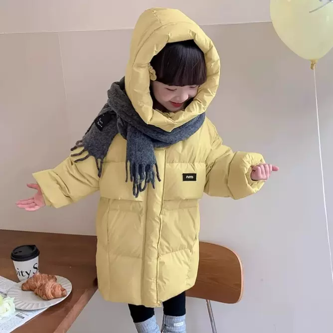 女童轻薄羽绒服2025新款冬装儿童三防保暖上衣中长款90白鸭绒外套