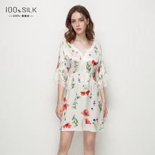 2025夏季新款真丝连衣裙女100%桑蚕丝丝绸印花性感凉感家居服睡裙