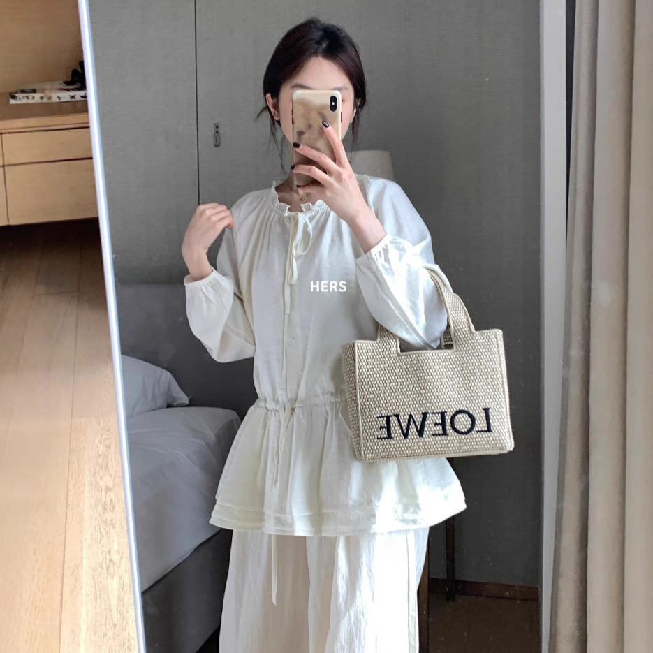 Hers 2025 verano estilo suave coreano dama viajero con cordón cintura camisa larga mujer 20567 image 4