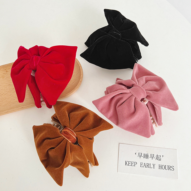 1 Piece Quantity Retro Solid Color Imitation Pearl Cloth Bowknot Hair Claws 1 Piece