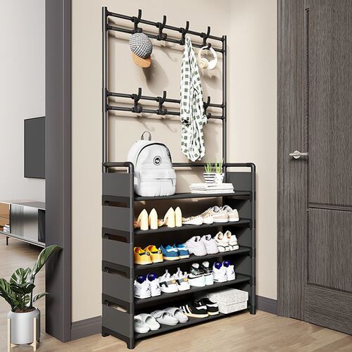 Shoe rack multi-layer household entrance floor-standing integrated shoe and hat rack hanging clothes rack simple storage rack bedroom living room