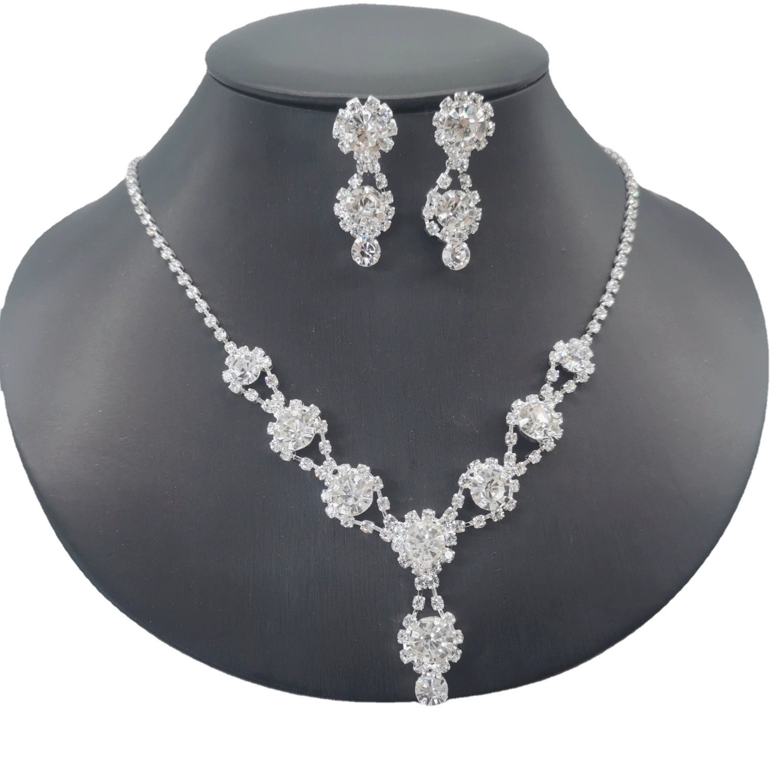 Набор Bridal Jewelry, серебряная бесцветная цепочка с кристаллами, серьги и браслет, регулируемая цепь