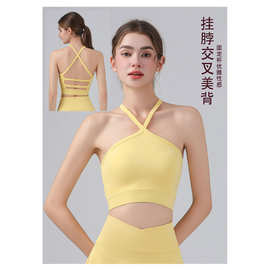 夏休闲运动健身薄款防震交叉挂脖式美背文胸普拉提瑜伽服源头工厂