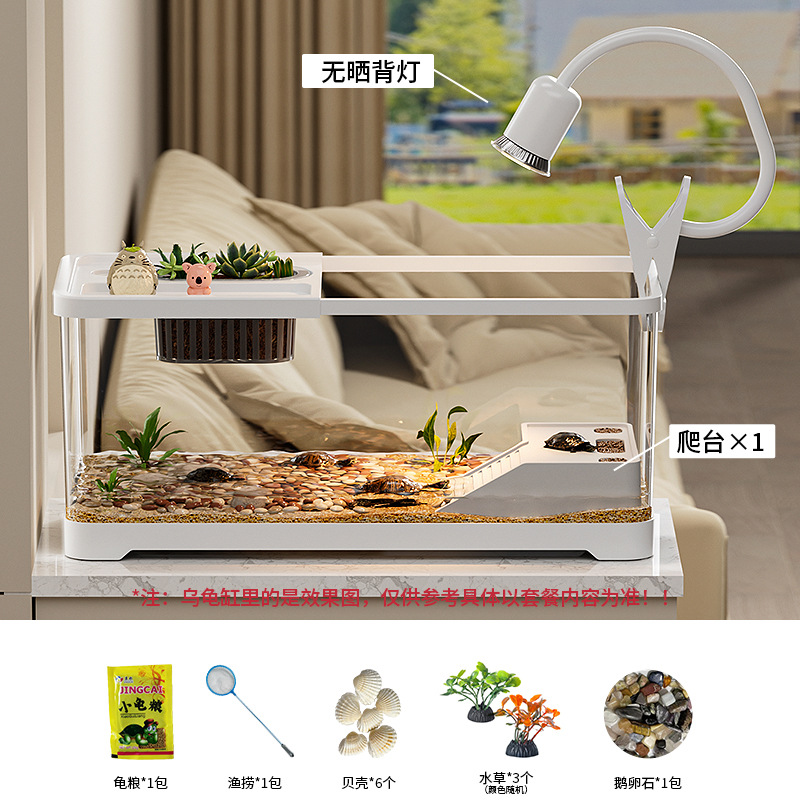 Tanque de tortuga, sala de estar para el hogar, alta transparencia, lámpara, tanque de alimentación de tortuga ecológica, escritorio de oficina, caja de peces de colores de paisajismo pequeño