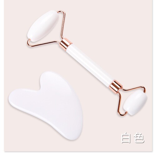 Heart-shaped Rose Quartz Roller Massage Set, Non-Jade Roller Face Facial Beauty Board, Dual-Head Roller Massage Device
